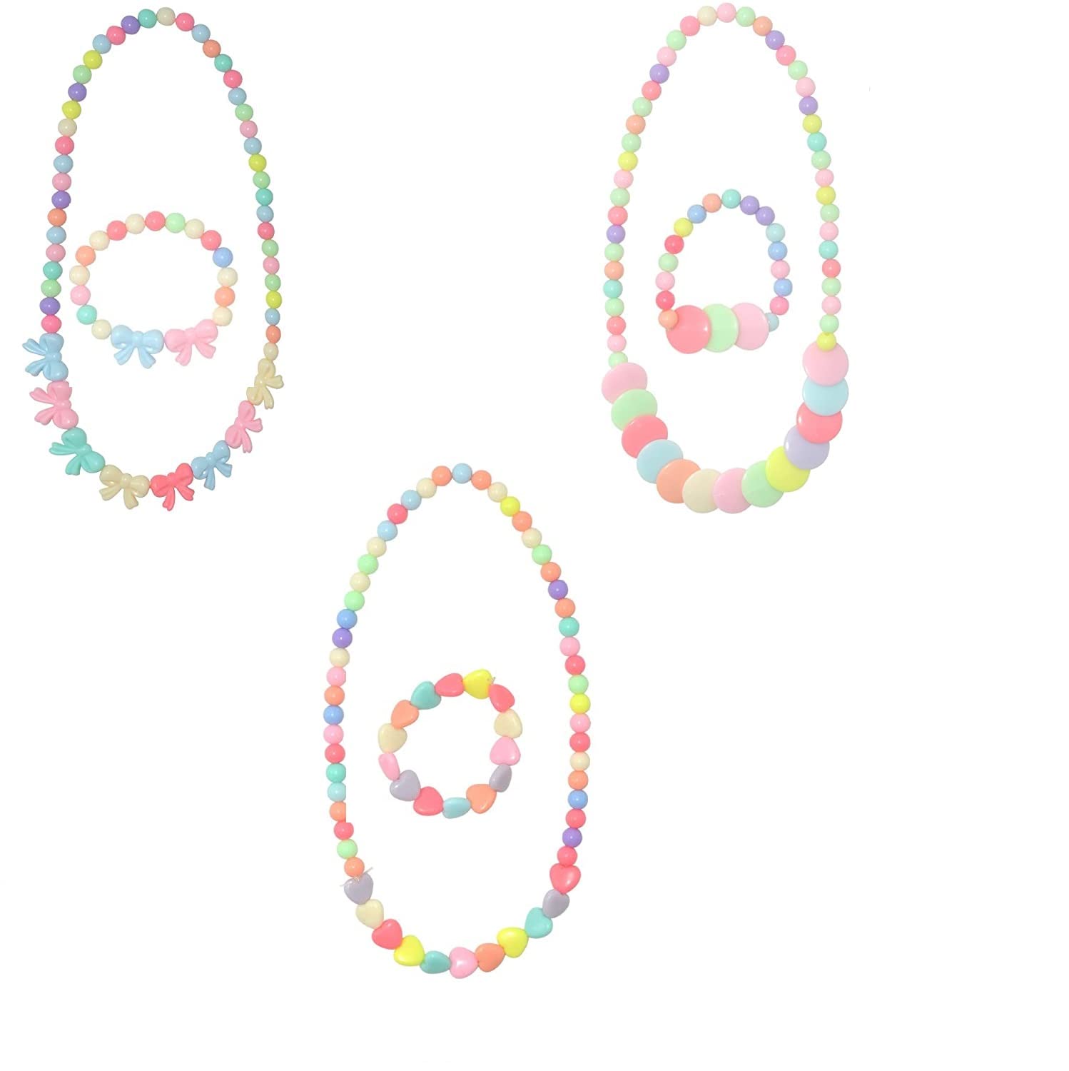 El Regalo 3Pairs Kids Necklace & Bracelet Jewelry Set Combo- Kids Colorful Jewelry Sets | Princess Colorful Acrylic Beads Stretch Necklace Bracelet Set for Kids Baby Toddler Girls (Set Option-5)