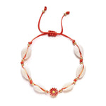 El Regalo Womens 1PC Bohemian Sunflower Cawrie Shell Anklet- Trendy 1 Leg Thread Adjustable Anklet with Pretty Flower Charms (Red)