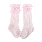El Regalo Baby Girls Knee High Socks With Bows | Princess Long Booties Vertical Striped Cotton Leg Warmer (2-4 Years) (Pink)