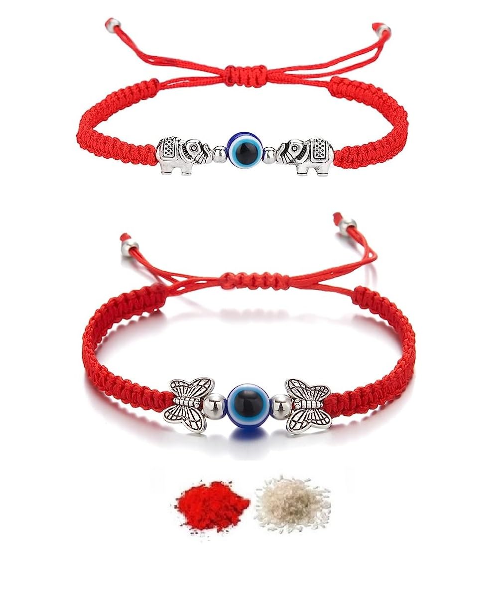 El Regalo 2PCs Evil Eye Rakhi Combo Set for Bhai-Bhabhi or Bhai-Bhatija/Bhatiji- Eye Rakhis Set with Roli Chanwal, Rakhi Card in Rakhi Gift Box (Option-4)