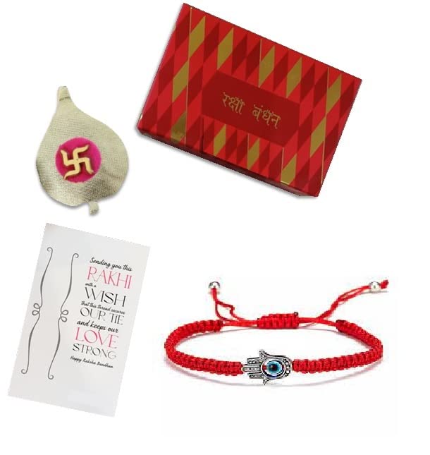 El Regalo Rakhi for Brother - Elegant Rakhi Combo with 1 Evil Eye Rakhi, shagun & Message Card in Rakhi Gift Box for Kids/Teens or Adult (Option-6)