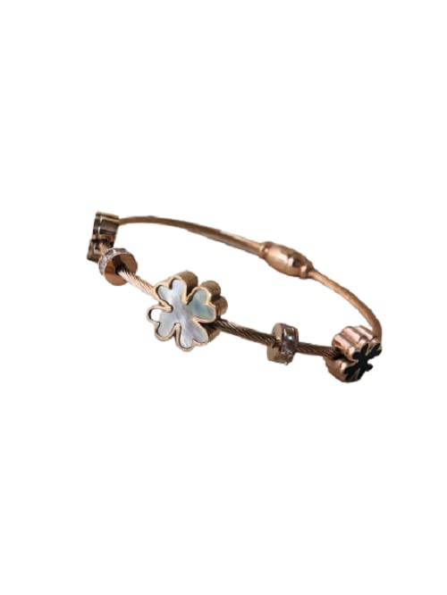 El Regalo Stainless Steel Magnetic Bangle Bracelet for Girls & Women - Stainless Steel Openable Bracelet (Flower)