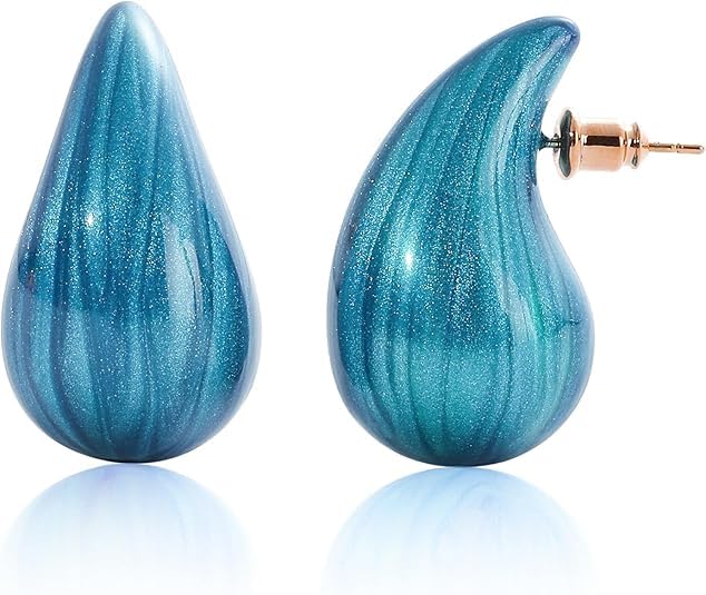 El Regalo's Elegant Teardrop Stud Earrings for Women and Girls | Premium Glaze Enamel Waterdrop Statement Studs | Anti-Tarnish Minimalist Korean Style Modern Jewellery Gift (Ocean Teal)
