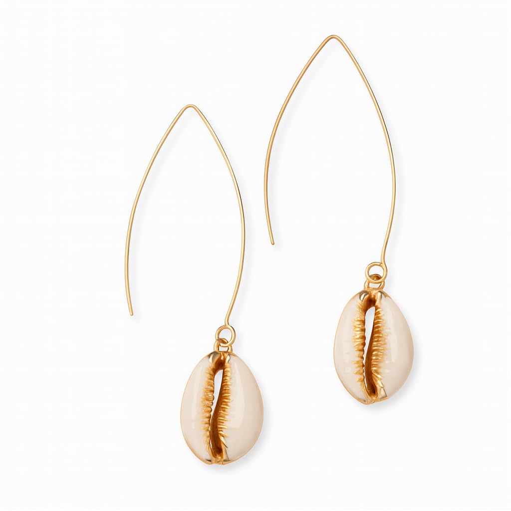 El Regalo Bohamian Cowrie Shell Earrings- Electroplated Retro Charms Earrings for Girls & Women (Golden Shell Dangle Earrings)