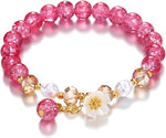 El Regalo Daisy Flower Bracelets- 1PC Crackled Crystal Beads Tassel Flower Charms Bracelet for Girls & Women (Pink)
