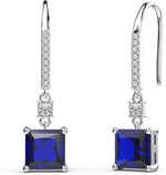 El Regalo Square Princess Cut Cubic Zirconia Dangle Earrings for Women & Girls | Elegant Drop Earrings in Black & Royal Blue Sapphire | 925 Silver Plated CZ Statement Earrings (Royal Blue Sapphire)