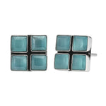 El Regalo 925 Silver Plated Oxidized Stud Earrings with Monalisha Stones - Square Bohemian Stud Earrings for Women - Tribal Antique Replica Earrings (Bottle Green)