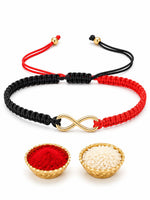 El Regalo 1PC Minimalist Infinity Rakhi for Brother- Simple Infinity Rakhi with Roli Chawal, Rakhi Message Card in Rakhi Gift box for Brother (Red & Black Shade)