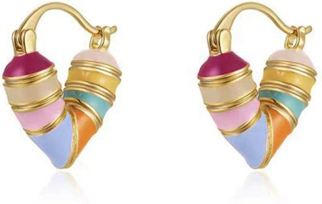 El Regalo Cute & Tiny Enamel Heart Hoop Earrings for Women- Vintage Rainbow Colorful Dripping Oil Huggie Hoop Heart Earrings