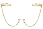 El Regalo Classy CZ Stud Chain Climber Crawler Cuff Earrings for Women, Fancy Minimalist Dainty Ear Cuffs with Link Chain, Non-Pierced Cartilage Helix Wrap Jewelry Gift (Gold)