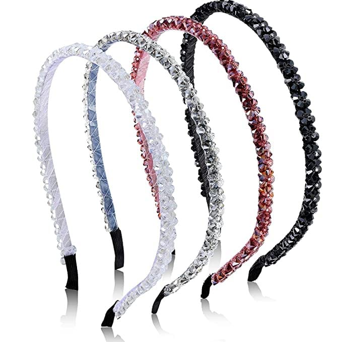 El Regalo 4 Pieces Crystal Rhinestone Headbands Shiny Non-Slip Beaded Hairband Hair Bands Hair Accessories Hair Decoration for Women Girls (Option-1)