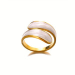 El Regalo Stainless Steel Oil Drip Enamel Finger Ring for Girls & Women- Fancy, Contemporary Adjustable Irregular Finger Rings (Cream)