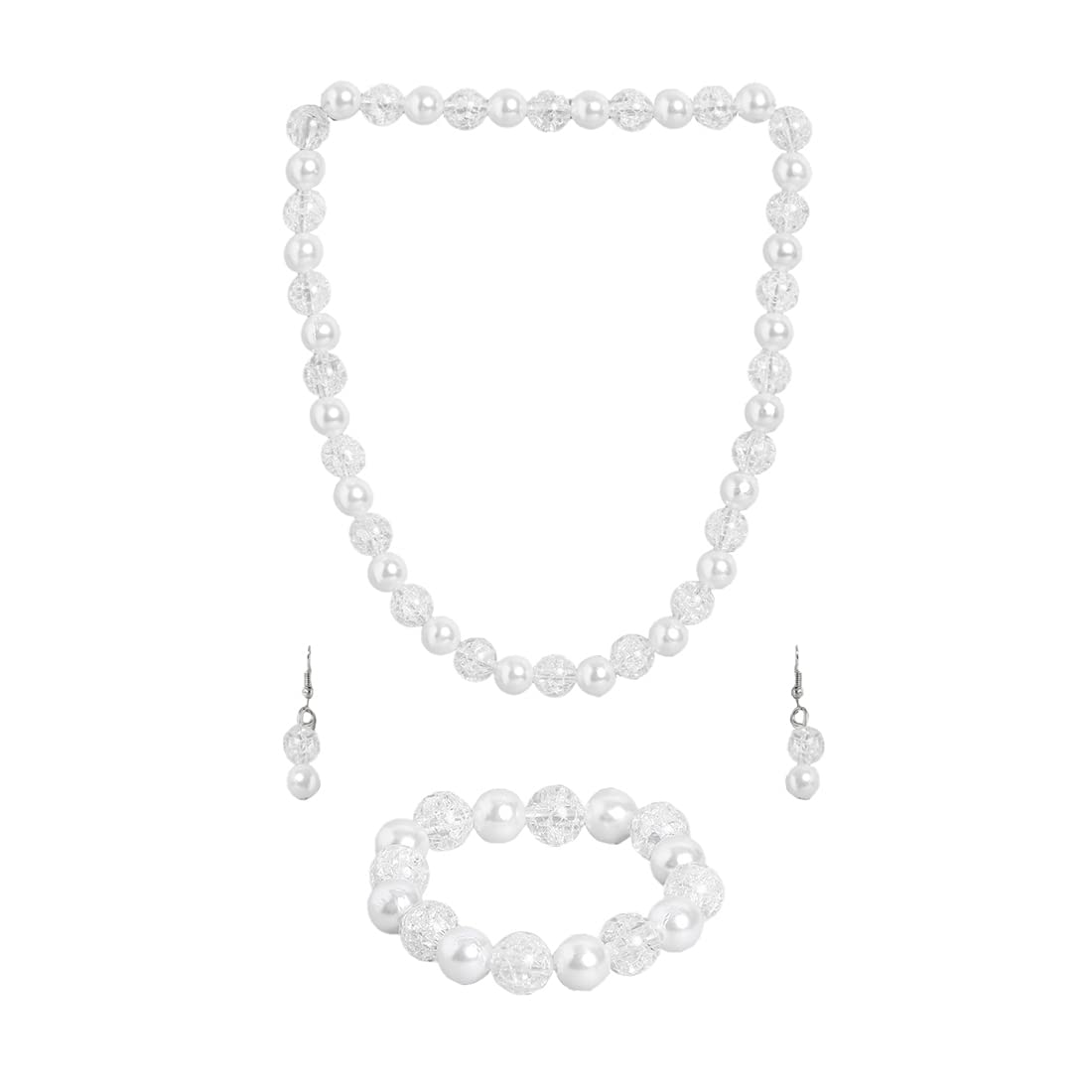 El Regalo Kids Girls Princess Jewelry Set - White Bead Necklace, Bracelet & Earrings for Girls