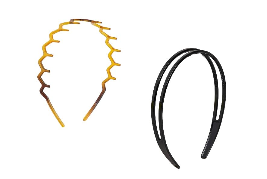 El Regalo 2Pcs Unisex Plastic Tooth Hair Headbands Combo Set, Wavy Toothed Hairband, Headbands for Women Men Girls Boys- Non Slip Comb Headbands for Sports, Workout, Washing Face & Work (Option-2)