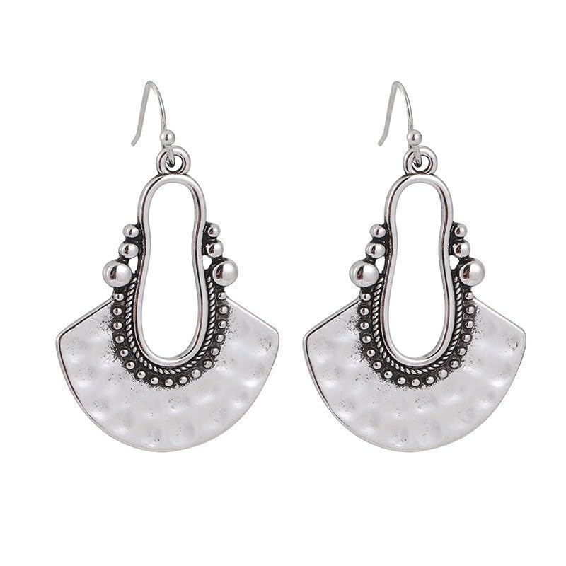 El Regalo Bohemian Oxidised Silver Earrings for Women | Vintage Tribal Hoop & Geometric Drop Earrings | Boho Statement Dangle Earrings for Girls | Indo Western Fashion Jewellery (Style-1)