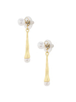 El Regalo 1 Pair Front Back Western Pearls Earrings- Elegant Pearl Drop Earring Temperamental Metal Long Sticks Dangle Earrings (Gold)