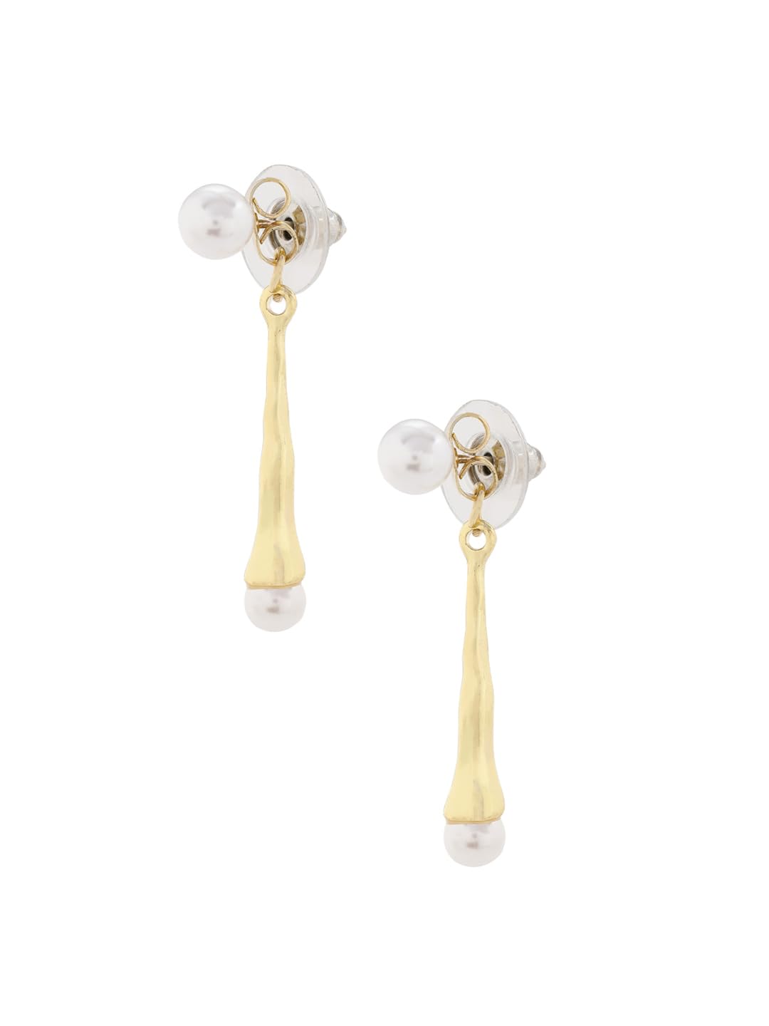 El Regalo 1 Pair Front Back Western Pearls Earrings- Elegant Pearl Drop Earring Temperamental Metal Long Sticks Dangle Earrings (Gold)
