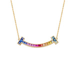 El Regalo Luxury Rainbow Smile Zircon Clavicle Chain Necklace for Girls & Women- Stainless Steel Rainbow Stones Smiley Necklace
