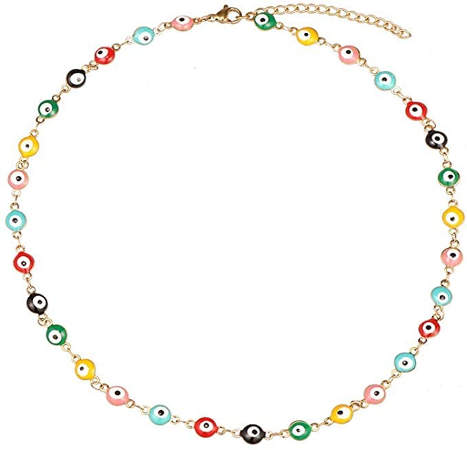 El Regalo Evil Eye Choker Necklace - Enameled Fashion Evil Eye Choker Necklace for Teen Girls & Women (Round Evil Eye Multi Color)