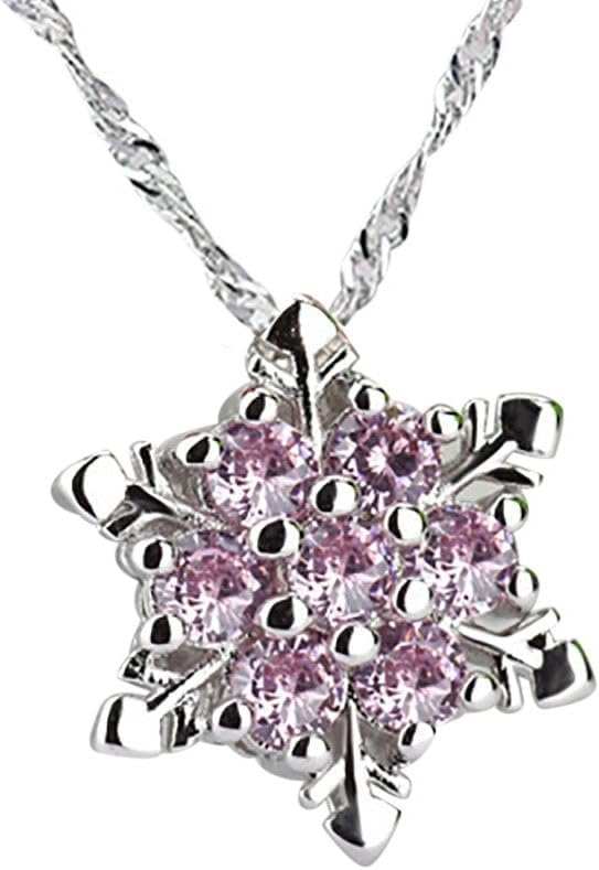 El Regalo Small Snowflakes Inlaid Rhinestones Crystal Pendant Necklace for Girls & Women (Light Pink)