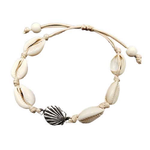 El Regalo Bohemian pattern Cowrie Beads Adjustable Anklet Bracelets for Girls & Women (Cream with a Charm)