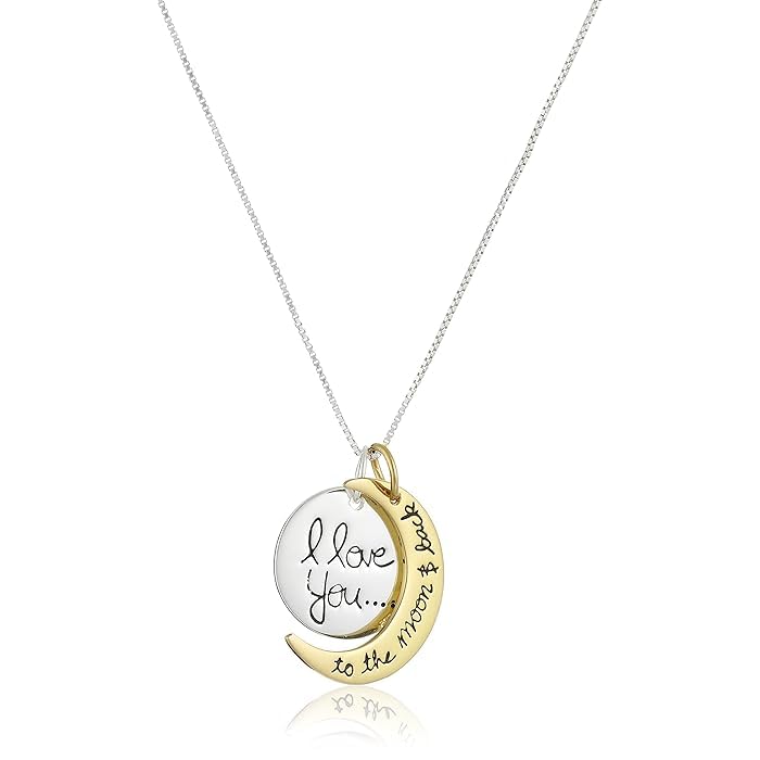 El Regalo Women & Girls "I Love You to The Moon & Back Crescent Moon & Disc Pendant Necklace- Engraved I Love You, Stunning Crescent Moon Design - Gift of Love and Affection