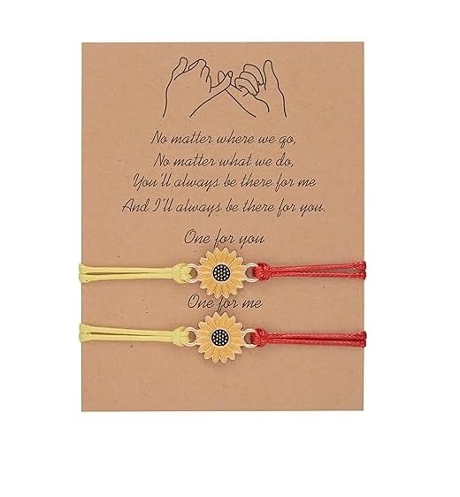 El Regalo Unisex 2 Pcs Sunflower Bracelets Set- Handmade Boho Sunflower Daisy BFF Friendship Bracelets Adjustable Braided Rope Pinky Promise Bracelets (Red)