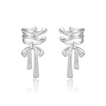 El Regalo Fashionable & Elegant Silver Matt Finish Ear Cuffs for Non Piercing Earrings- Ballet Hollow Cross Ribbon Ear Clips for Girls, Trendy Versatile Clip On Cuff Earrings for Girls & Women