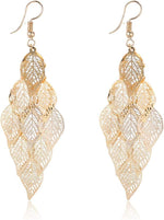 El Regalo 1 Pair Pretty Leaves Bunch Chandelier Earrings for Girls & Women- Boho Lightweight Hollow Filigree Leaves Drop Earrings (Golden)