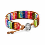 El Regalo Tibetan 7 Chakra Stone Bracelet Natural Assorted Gemstone Tube Beaded Braided Bracelet (Round)