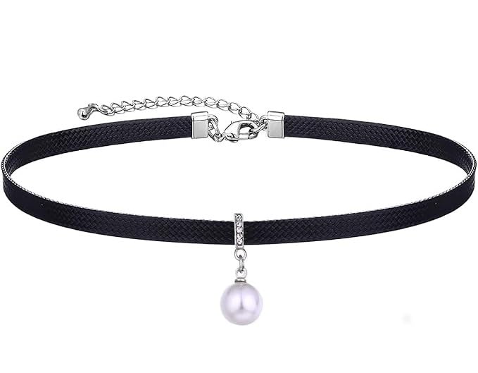 El Regalo Elegant Pendant Choker Necklace for Girls & Women- Stylish CZ Heart, Pearl, Cat, Bee & Flower Pendant Necklace (CZ Pearl)