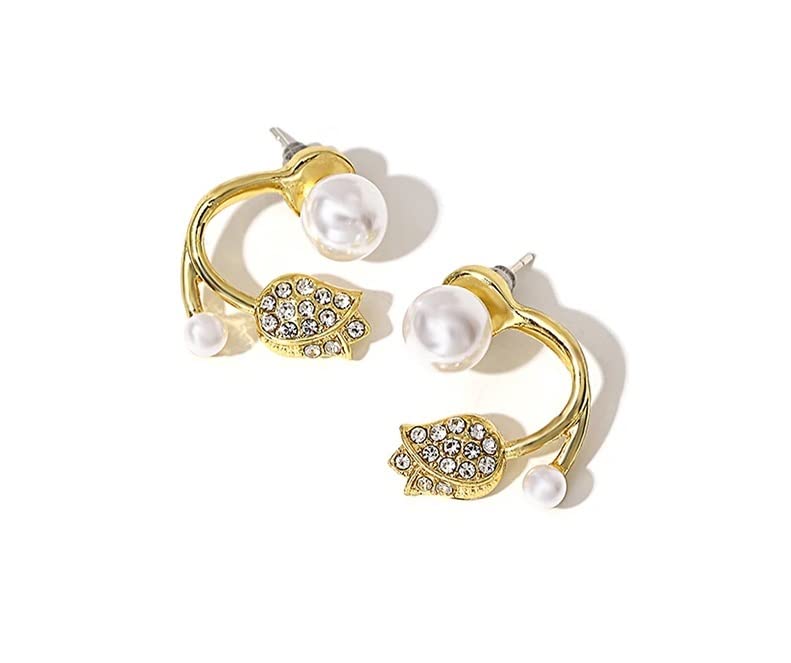 El Regalo 1 Pair Rose Bud Cuff Earrings, Golden Rose Pearl Ear Crawler Cuff Earrings for Girls Women