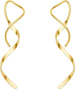 El Regalo Western Spiral Twisted Threader Earrings for Girls & Women- Stainless Steel/Anti-Tarnish Drop Dangle Handmade Twisted Linear Curved Minimal Everyday Earrings (Gold)