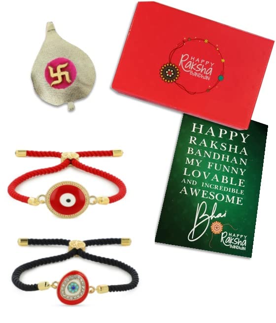 El Regalo Rakhi Set for Bhaiya Bhabhi- Lucky Evil Eye Rakhi Combo for Brother & Sister in Law- Elegant Rakhi Set for Brother & Bhabhi (Round Evil Eye Bhaiya Bhabhi Rakhi)