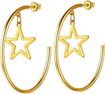 El Regalo Western Stainless Steel Drop Star Hoop Earrings for Women/Girls- Fashion Statement Star Big Circle Open Hoop Party Earrings