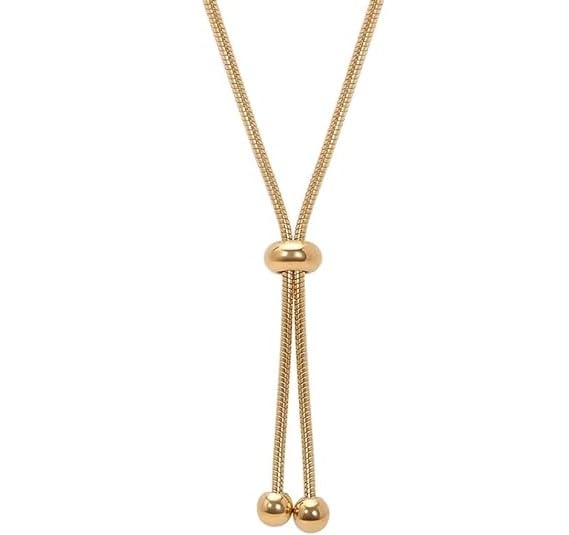 El Regalo Women's Stainless Steel Slider Tie Necklace- Anti-Tarnish/Waterproof Fashion Snake Chain Sliding Beads Necklace (Gold)