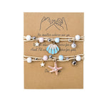 El Regalo 2PCs Shell Pearl & Star Fish Charms Bracelets Set for Girls & Women- Bright & Colorful Unique Handmade Beach Theme Bracelets Set (Blue)