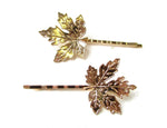 El Regalo 2 PCs Maple Leaf Fancy Bobby Pins Hair Clips Set for Girls & Women | Hair Clips/Pins/Hair Accessories for Girls & Women (2 Gold Maple Pins)
