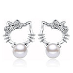 El Regalo Cute Tiny Kitty Pearl Stud Earrings for Kids/Girls/Women