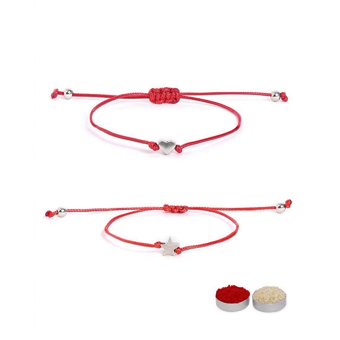 El Regalo 2PCs Red & Black String of Fate Bracelet Rakhi for Protection & Good Luck- 2Rakhis for Brother with Roli Chawal in Gift Box (Baby/Kids/Teens/Adults) (Heart Rakhis)