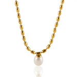 El Regalo Elegant Warterproof 18K Gold Plated Pearl Dainty Ball Bead Chain Necklace - Stainless Steel Anti-Tarnish Jewelry for Women, Girls (Ball Beads Drop Pearl Chain)
