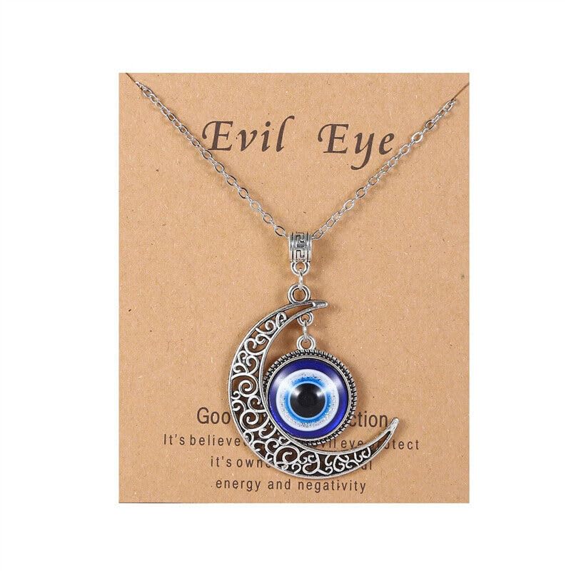 El Regalo 1 PC Evil Eye Hamsa Hand Unisex Pendant Necklace for Men & Women- Fancy Evil Eye Nazar Amulet (Crescent Moon Evil Eye)