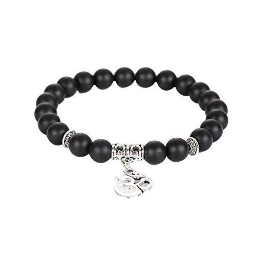 El Regalo OM Charm Healing Yoga 8mm Beads Stretchable Bracelets for Men/Women | OM Yoga Spiritual Jewelry (Black)