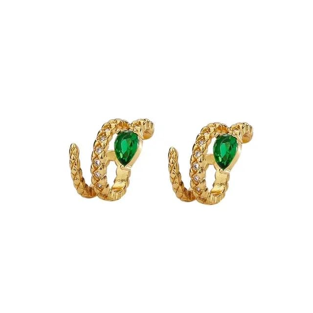 El Regalo 1Pair Vintage Green Crystal Snake Ear Cuff Earrings | CZ Emerald Snake Cartilage Cuff Earrings | Gold Snake Wrap Earrings | Non-Pierced Clip-On Huggie Ear Cuff for Women