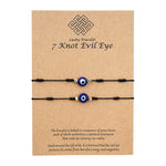 El Regalo 2PCs Lucky Evil Eye 7 Knots Handwoven Adjustable Bracelets - Protection 7 Knots Evil Eye Unisex Bracelet Set for All- Girls/Boys/Men & Women (2 Black Evil Eye)