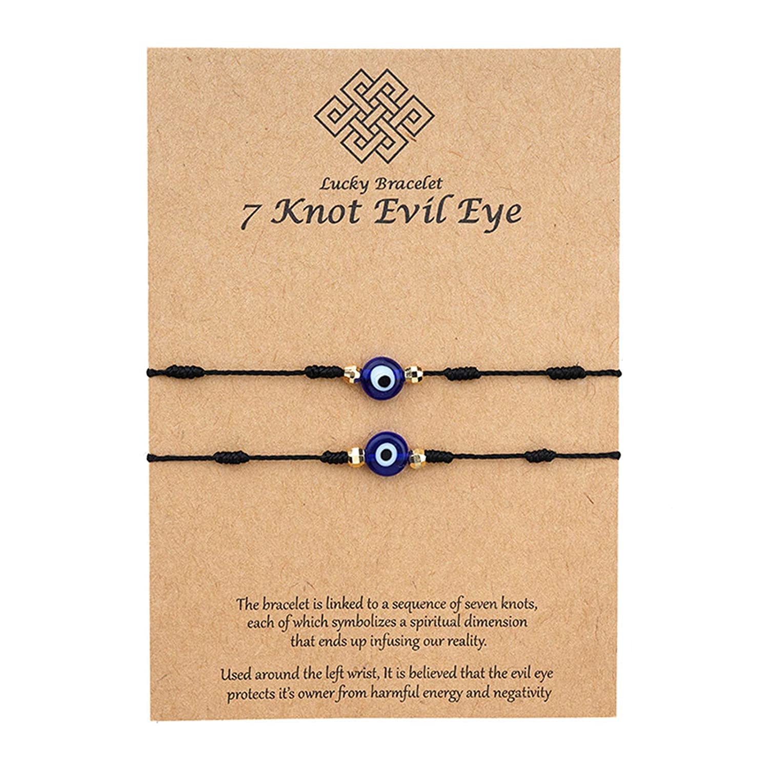 El Regalo 2PCs Lucky Evil Eye 7 Knots Handwoven Adjustable Bracelets - Protection 7 Knots Evil Eye Unisex Bracelet Set for All- Girls/Boys/Men & Women (2 Black Evil Eye)