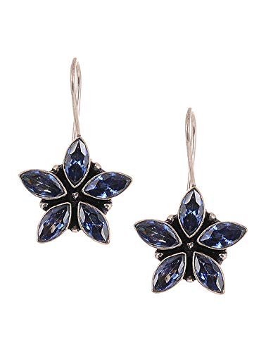 El Regalo Oxidized Silver Brass Earrings with Stones for Girls & Women Vintage Flower Oxidized Earrings for casual outing and get together