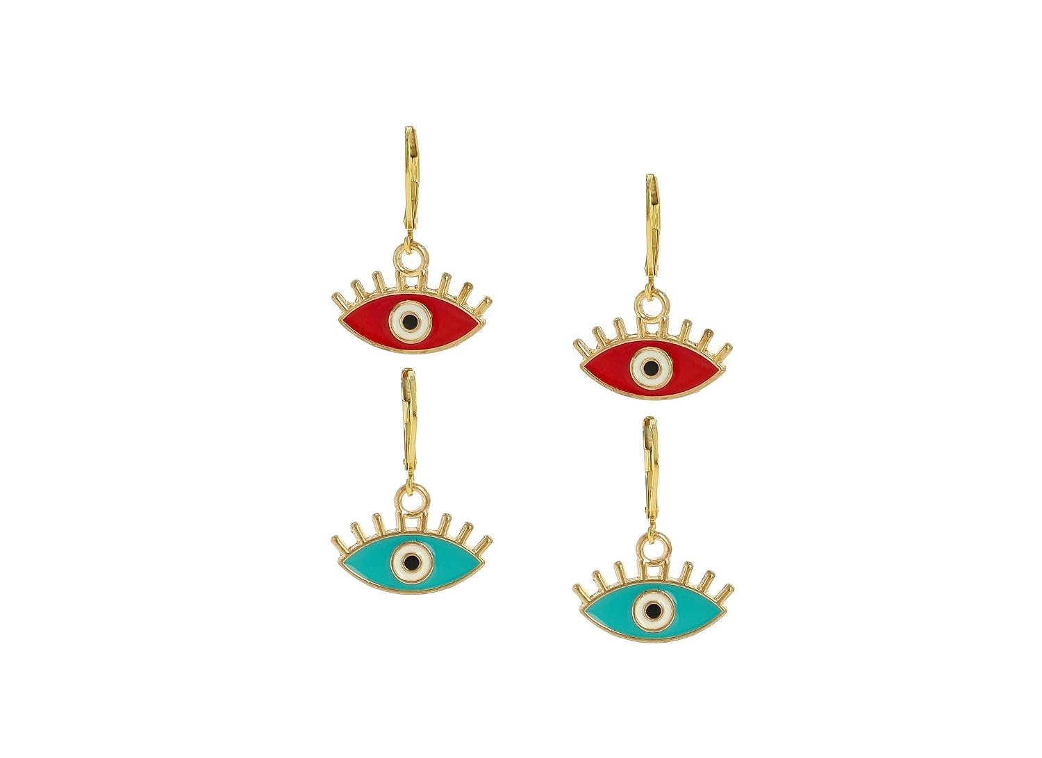 El Regalo 2 Pairs Cute Evil Eye Enameled Hoop Earrings - Gold Plated Dainty Evil Eye Hypoallergenic Fashion Earrings for Girls & Women (Option-1)