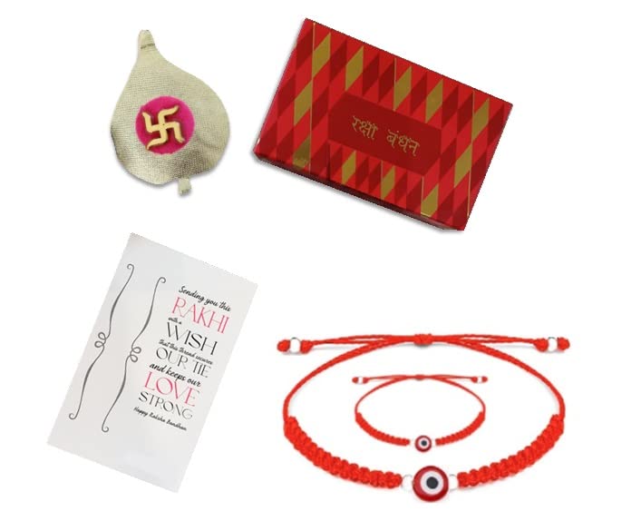 El Regalo 2PCs Evil Eye Rakhi Combo for Brother & Nephew - Rakhi Combo Set for Bhai & Bhatija or Bhatiji (1 Adult & 1 Kid Rakhi) (Rakhi Combo-1)