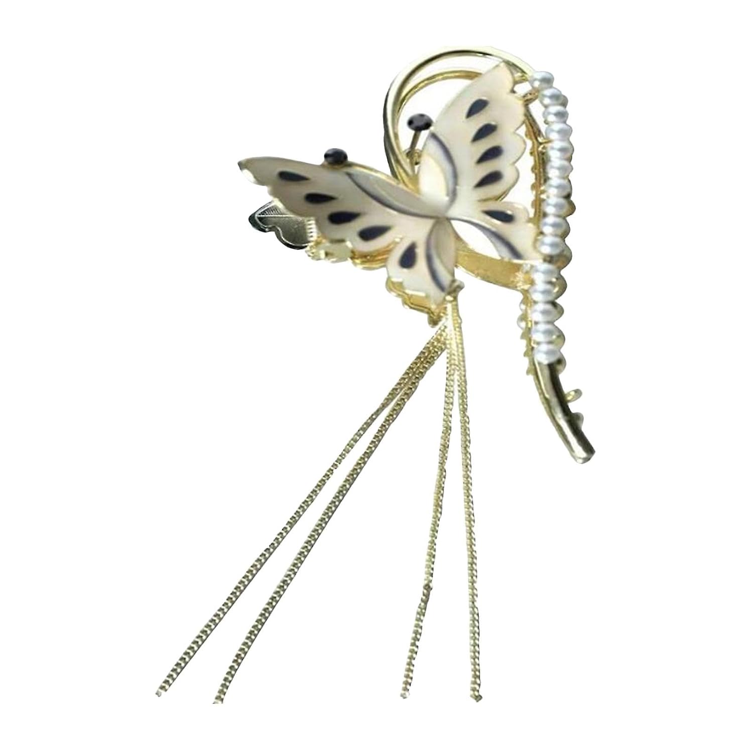 El Regalo Butterfly Pearl Hair Claw Clips for Girls/Women, Large Non-Slip Enameled Metal Butterfly Hair Clips Sparkly Hold Hair Jaw Clips Cute Hair Claws Big Butterfly Clips Bridal Hair Clips